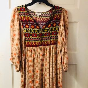 Umgee L 3/4 sleeve Boho Tunic Top